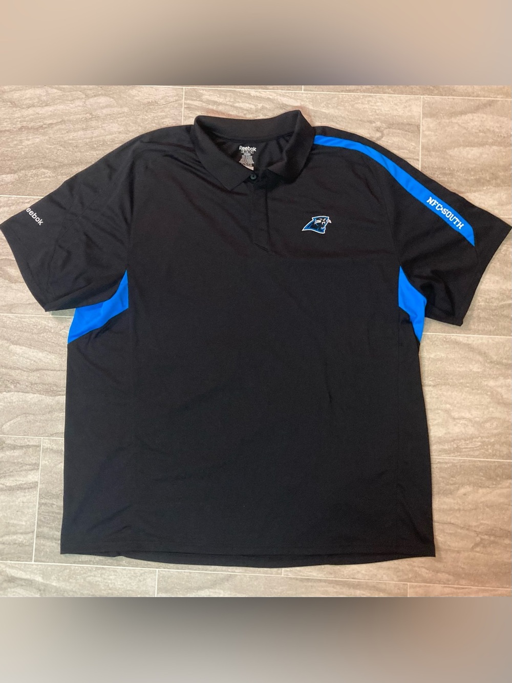 2010s Reebok Black and Blue Carolina Panthers Polo Button Up Shirt 4XL XXXXL